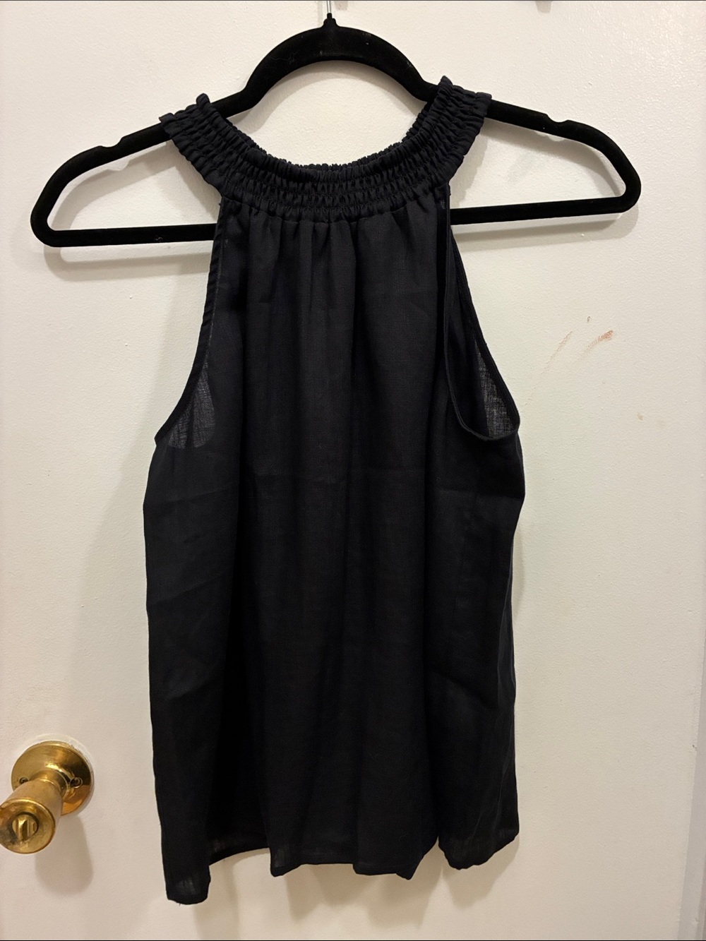 Boden Smocked Halter Neck Women's Top - Black - Linen - Coastal Vacation